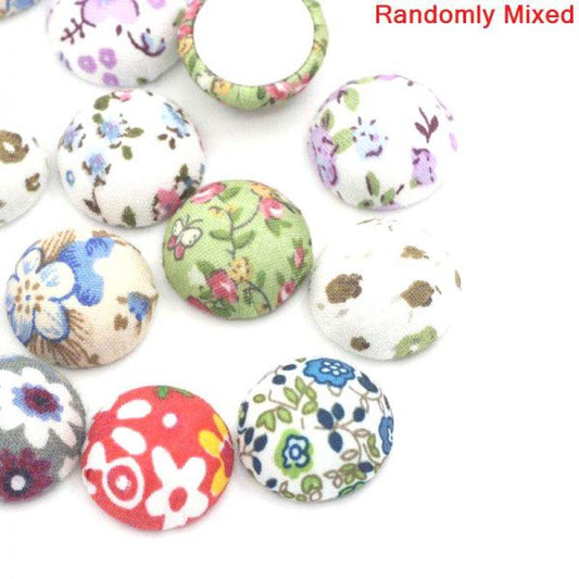 Fabric Cabochons Mixed Flower Designs, 20x10mm, 30 pcs
