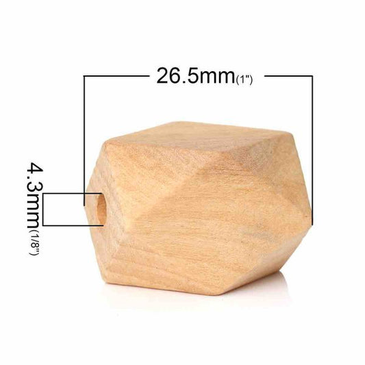 Wooden Beads Polygon, 26.5x20mm, 20 pieces, Raw (4.3mm hole)