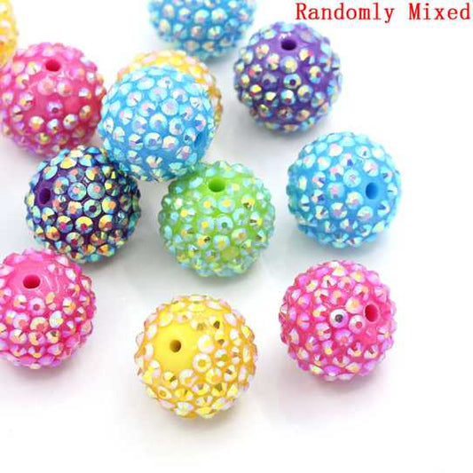 Acrylic Rhinestone Mixed Colours Beads 20mm, 10pcs for making Shamballa Style bracelets