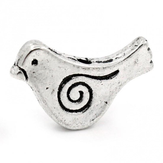 Antique Silver, Bird Bead, 15x11mm, 50pcs - great little bead