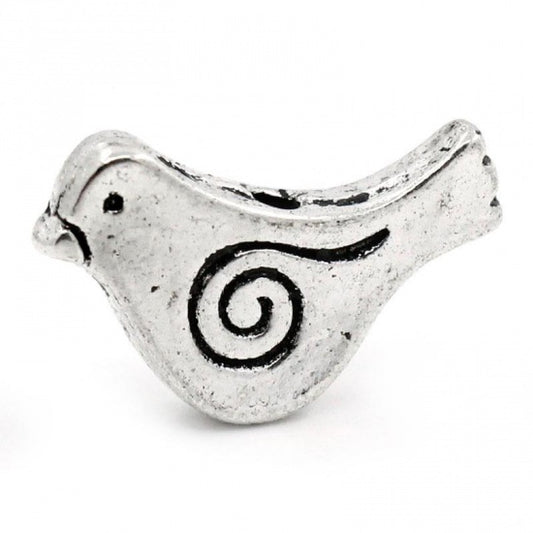 Antique Silver, Bird Bead, 15x11mm, 50pcs - great little bead