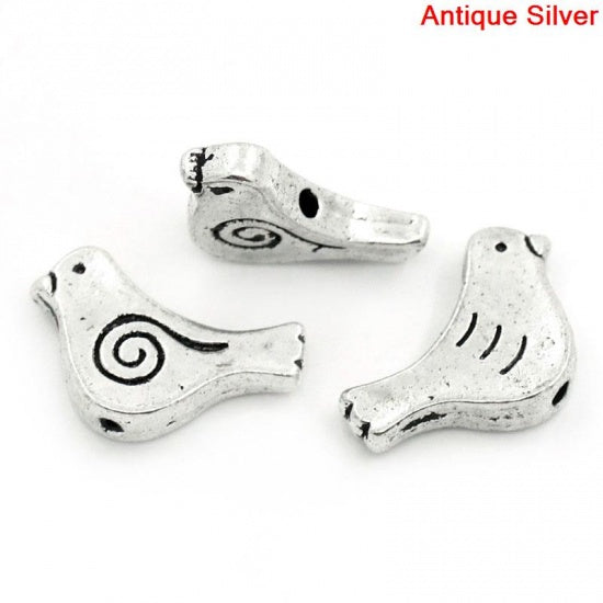 Antique Silver, Bird Bead, 15x11mm, 50pcs - great little bead