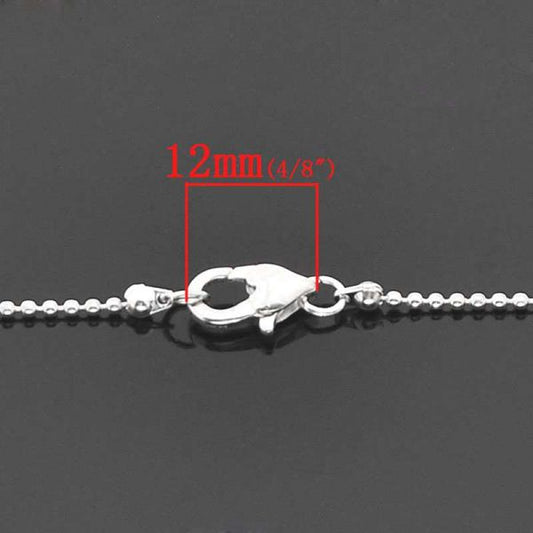 Silver Plated Ball Chain Lobster Clasp Necklace 50.9cm, 12pcs