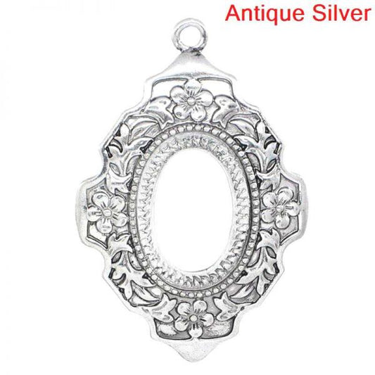 Antique Silver Frame Settings 54x36mm,  (fits 25x18mm Dia) 5pcs