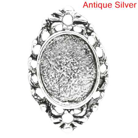Antique Silver Frame Settings 21x13mm,  (fits 11x9mm Dia) 60pcs - connectors