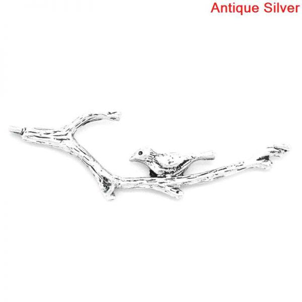 Antique Silver Bird on the Branch Connector, 3 holes 3.6x1cm  5pcs