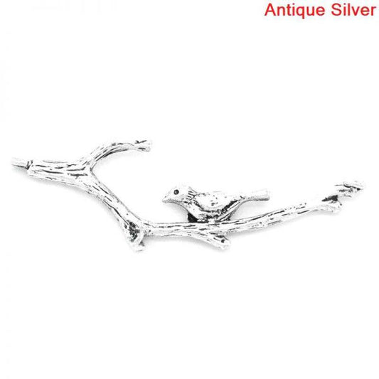 Antique Silver Bird on the Branch Connector, 3 holes 3.6x1cm  5pcs