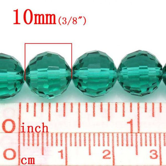 Crystal Glass Faceted Round, Green, 10mm, 1 strand, 69cm - extra long strand