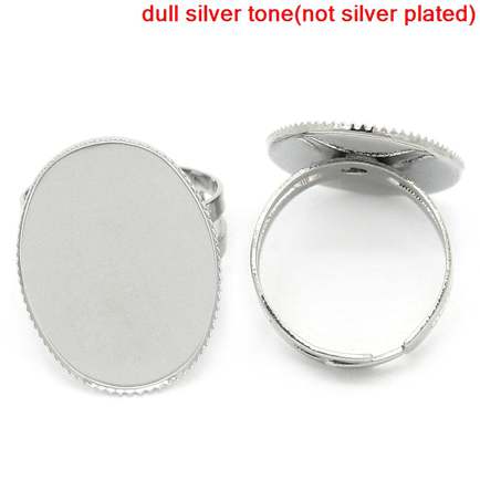 Ring Adjustable, blank casing, Antique Silver, 17.5mm (Fits 25x18mm), 10pcs