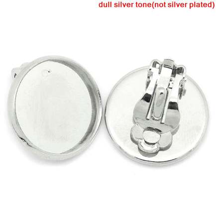 Antique Silver Earring Clip with Setting, 18mm, (fits 16mm dia) 10 pairs