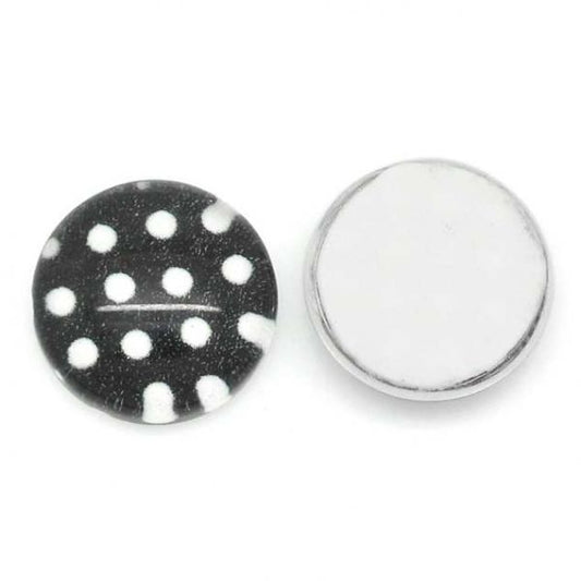 Glass Cabochon, Black with White Dot, Round 10mm, 4pcs