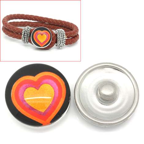 Glass Chunky Click Button - Heart Pattern, 1pc