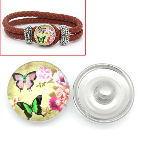 Glass Chunky Click Button - Butterfly Pattern, 1pc