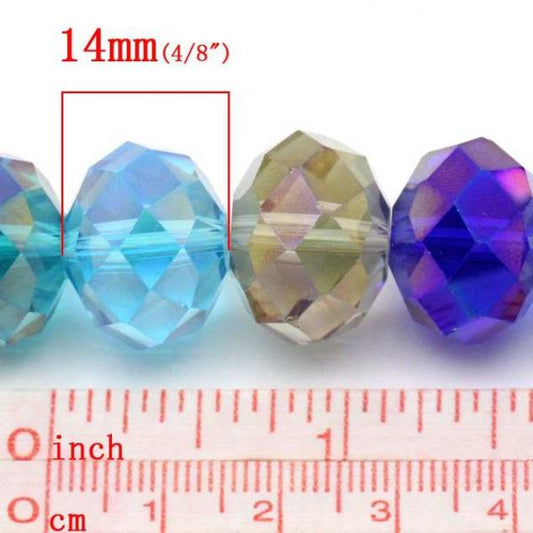 Crystal Glass Faceted Rondelle,  18mm, Mixed AB colour, 1 strand
