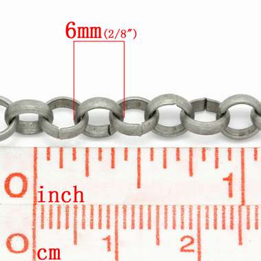Antique Silver Belcher Rolo Chain 6mm, 5 metres - links opened