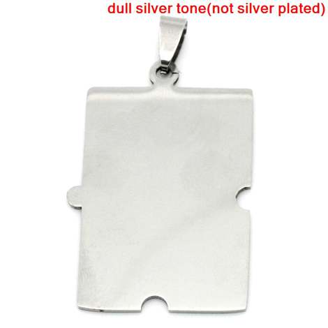 Antique Silver Stainless Steel Blanks for Stamping, Rectangle Charm, 52x30mm, 10pcs  - puzzle piece