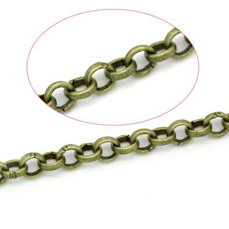 Antique Bronze Belcher Rolo Chain, 4mm, 5 metres  - Link Opened