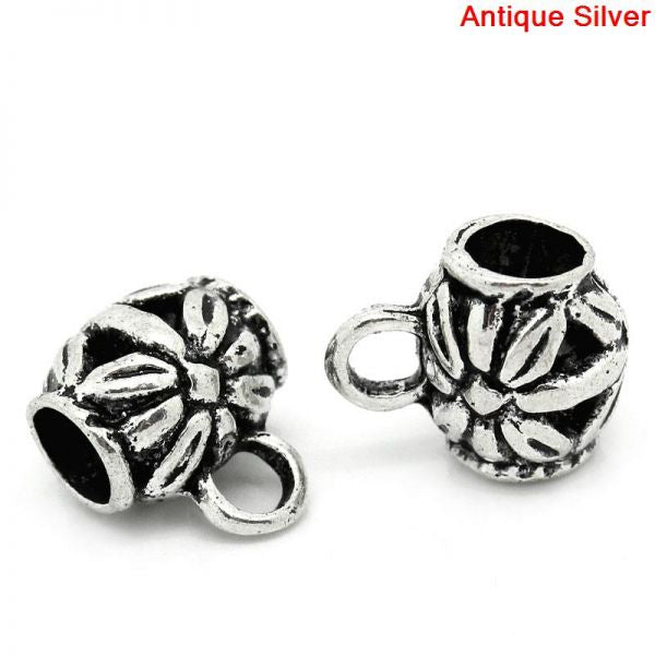 Antique Silver Plated Bail Beads, 11x9mm, 50pcs - Flower Design