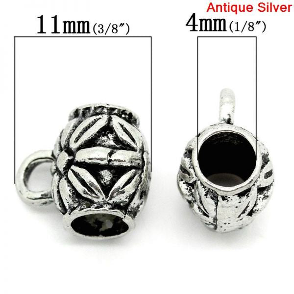 Antique Silver Plated Bail Beads, 11x9mm, 50pcs - Flower Design