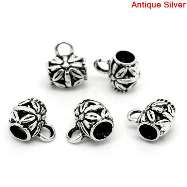 Antique Silver Plated Bail Beads, 11x9mm, 50pcs - Flower Design