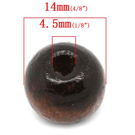 Wooden Beads Round, 14mm, Dark Brown  200pcs