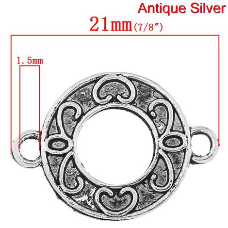 Antique Silver Connectors Round Pattern Carved 21x15mm, 50PCs