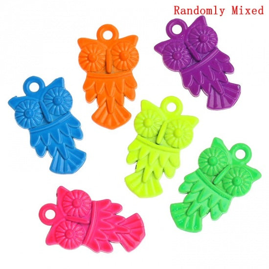 Owl Charm Pendants Mixed Colours 20 x 11mm, 30 pcs