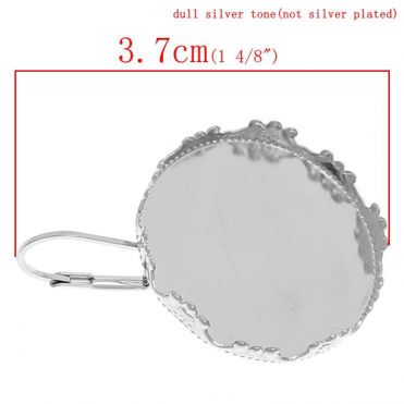 Antique Silver Earring Clip Cabochon setting (fits 25mm dia) 37x27mm, 10 pairs