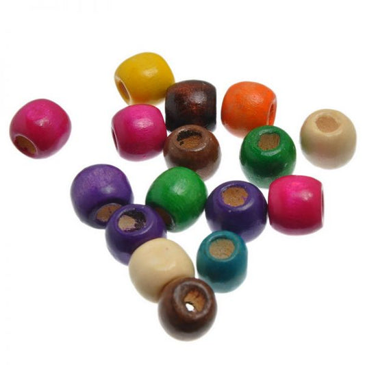 Wooden Beads Barrel 11x12mm, 100 pieces, Mixed (5mm hole)