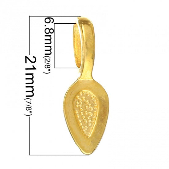 Gold Plate, Bail 21 x 8mm, leaf shape, glue on pendants  200pcs
