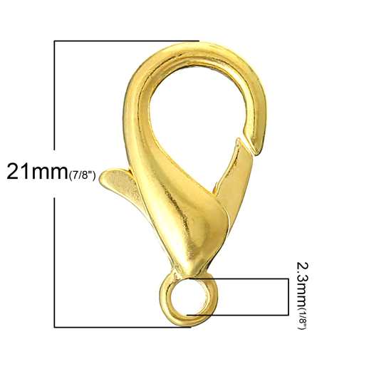 Gold Plated, Lobster Clasp, 21 x12mm, 50 pcs