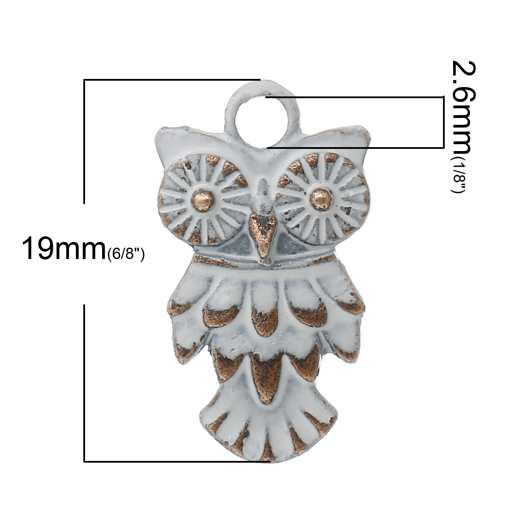 Antique Copper, White Accented Owl Pendant, 19 x 11mm, 20pcs  - Steampunk