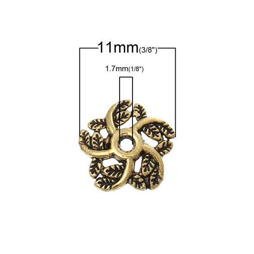 Antique Gold Flower End Beads Caps 11 x 11mm, 300pcs (fits 12mm Bead)