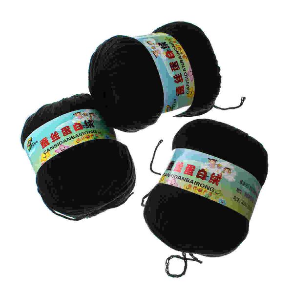 Soft Silk Milk Cotton Knitting Yarn Black 2mm( 1/8"), 1 box (6 skeins)