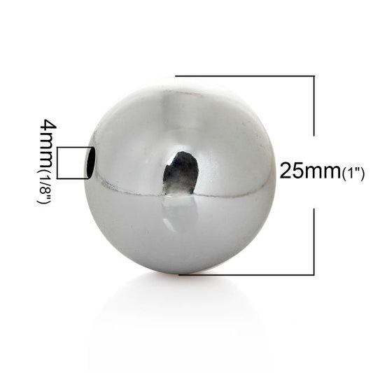 Acrylic Round Beads, Silver, 25mm, 20pcs
