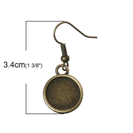Antique Bronze Earring Hook Cabochon setting (fits 12mm dia) 34x14mm, 25 pairs