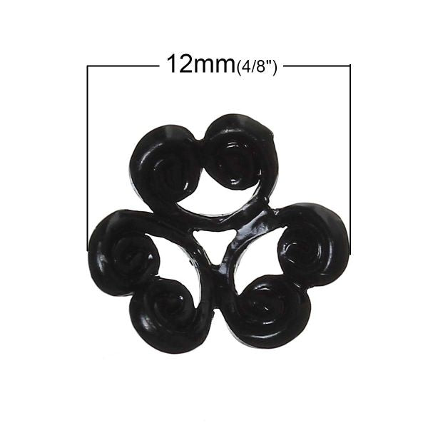 Black Jet, Bead Caps Flower (Fits 12mm Beads) 12mm x 12mm, 100PCs