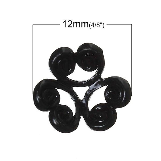 Black Jet, Bead Caps Flower (Fits 12mm Beads) 12mm x 12mm, 100PCs