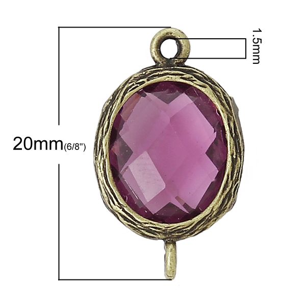 Cubic Zirconia Faceted Purple, Antique Bronze Oval, 20x12mm, 5pcs  - Sparkly