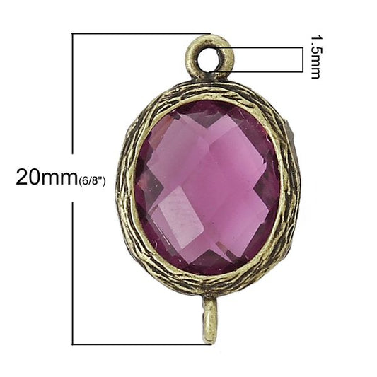 Cubic Zirconia Faceted Purple, Antique Bronze Oval, 20x12mm, 5pcs  - Sparkly