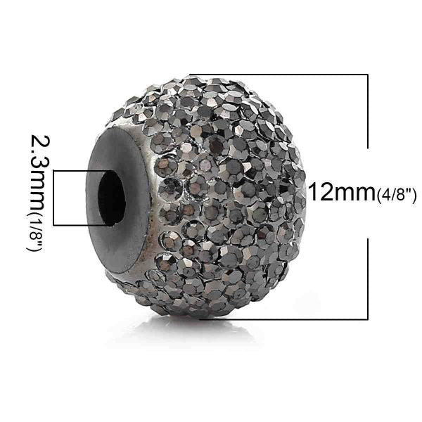 Resin Spacer Beads, Round Pewter Glitter, 12mm, 30 pcs