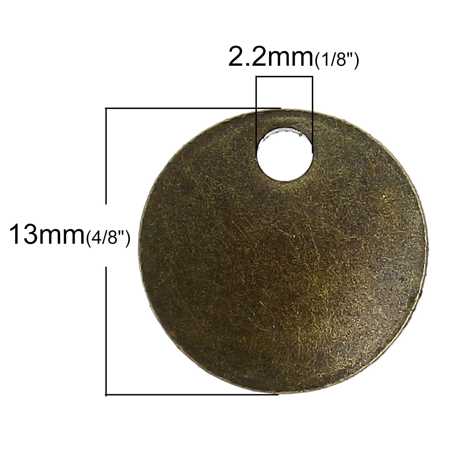 Antique Bronze 13mm Round Tag, 100PCs