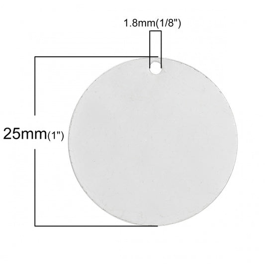 Antique Silver Blanks for Stamping, Round 25mm Charm, 20pcs