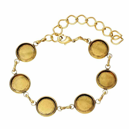 Antique Gold Round Cabochon Setting Disk Bracelets, 17cm  3pcs