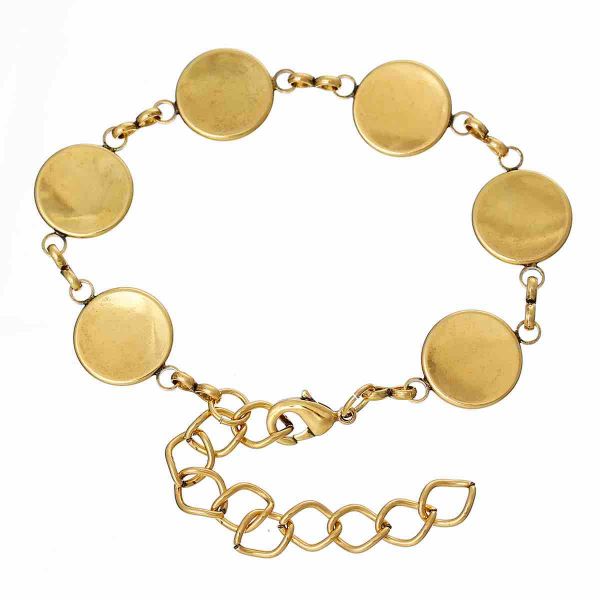 Antique Gold Round Cabochon Setting Disk Bracelets, 17cm  3pcs