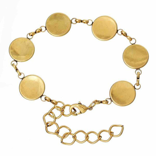 Antique Gold Round Cabochon Setting Disk Bracelets, 17cm  3pcs