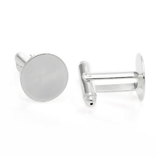 Silver Plated, Cuff link, 27x14mm, 14mm flat round pad. 5 pairs