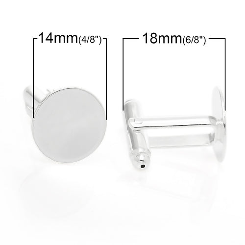 Silver Plated, Cuff link, 27x14mm, 14mm flat round pad. 5 pairs