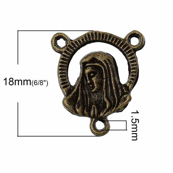Antique Bronze, Holy Madonna Carved Connector, 18mm x 16mm,100PCs