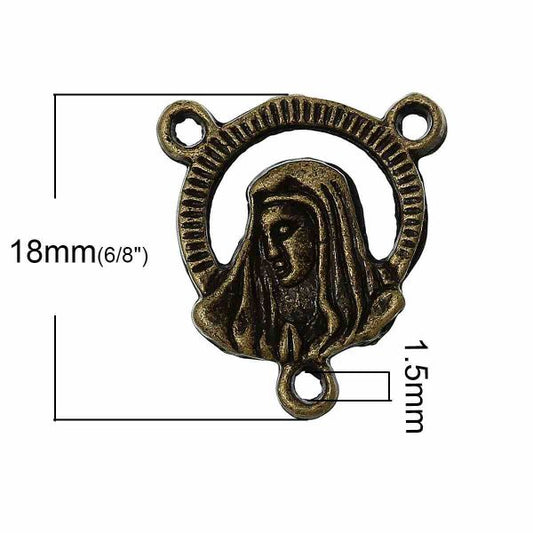 Antique Bronze, Holy Madonna Carved Connector, 18mm x 16mm,100PCs
